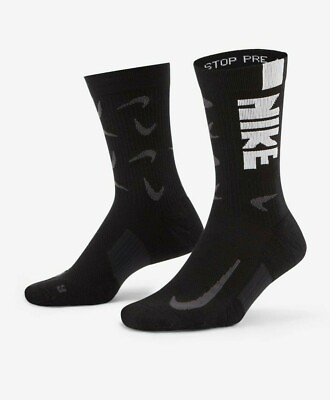 #ad Nike Multiplier Crew Socks DA3581 010 Black Grey 1 Pair M 6 8 $29.99