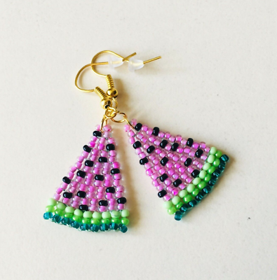 #ad Watermelon seed bead earrings Fruit beaded earrings Funny handwoven earrings $21.95