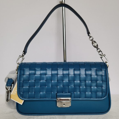 #ad MICHAEL KORS Bradshaw Small Leather Convertible Bag Deep Mountain Blue Silver $110.44