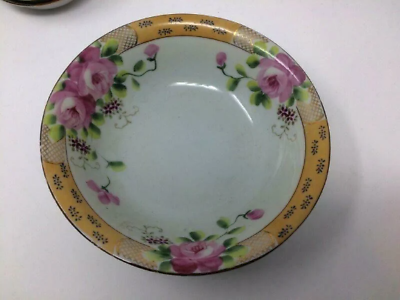 #ad Antique 7 Piece Handpainted PINK ROSES Porcelain BERRY BOWLS amp; SERVING BOWL $42.00