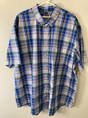 #ad Foundry Easy Care Shirt Mens 3XLT Blue Plaid Button Down Short Sleeve Pocket NWT $19.99