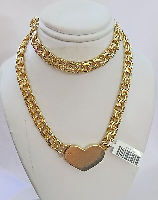 #ad Real 10k Gold Chino Heart ID Chain 7mm 22Inch Yellow necklace Real gold $3897.61