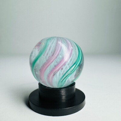 #ad 37 64 .57quot; Antique German Pink Green Banded White Latticino Swirl Vintage Marble $15.95