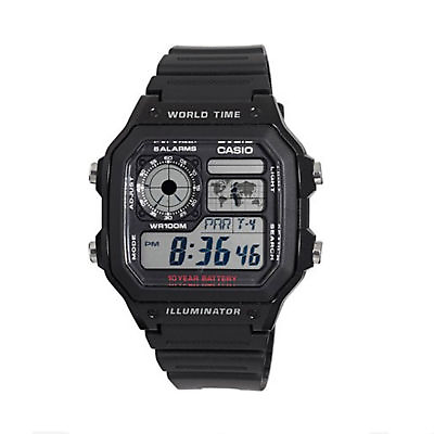 Casio Men#x27;s World Time Multifunction Black Resin Band 42mm Watch AE1200WH 1AV $23.99