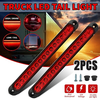#ad 2x 10quot; Red 15 LED Sealed Truck Trailer Strip Brake Rear Stop Turn Tail Light Bar $14.98