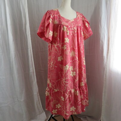 #ad Royal Creations Women#x27;s Hawaiian Dress Pink amp; Cream Floral Size XL $25.00