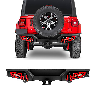 #ad Upgrade Rear Bumper for 2018 2022 Jeep Wrangler JL JLU w LED Light D rings Hitch $300.79