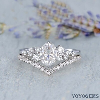 #ad VVS1 Moissanite Solid 14K White Gold Bridal Set Engagement Ring 2.50 Ct Oval Cut $233.16