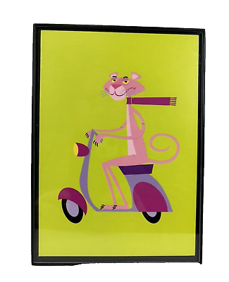 #ad Shag Josh Agle Card Framed Art Pink Panther riding a Scooter Pop MCM Tiki $20.49