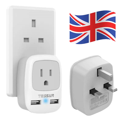 Power Plug Adapter with 2 USB 1 Outlet for US Travel to UK London Ireland Type G $13.99