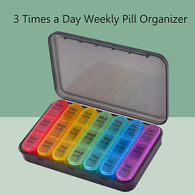 #ad 3 Times a Day Weekly Pill Organizer Pill Case Pill Box Colorful 7Day Travel Size $11.89