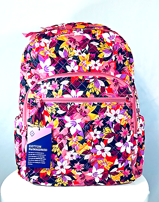 #ad 🌸Vera Bradley Campus Backpack Laptop Rosa Floral Coral Spring Break NWT $115 $74.99