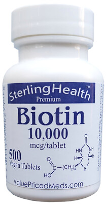 #ad Biotin 10000 mcg 500 tablet bottle or 1 one tablet sample pack biotin 10mg $4.29