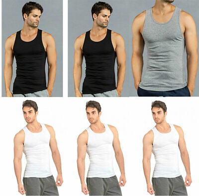 #ad 3 6 Pack Mens 100% Cotton Ribbed A Shirts Undershirts Wife Beater NEW Tank Tops $22.95