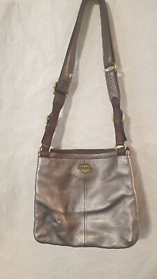 #ad Fossil Silver Gunmetal Pewter Leather Crossbody Adjustable Strap $39.95