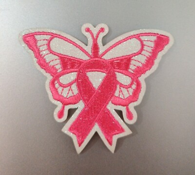 #ad Breast Cancer Ribbon Butterfly Iron On Patch 3 3 8 X 3 7 8 $8.33