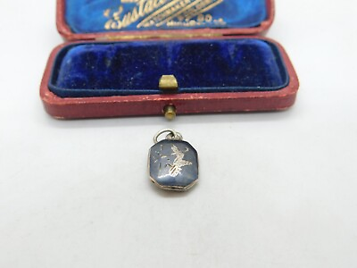 #ad Sterling Silver Siam Niello Enamel Charm Pendant Antique c1920 Art Deco GBP 15.00