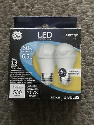 #ad GE LED Soft White Ceiling Fan Frosted Finish 2Pk Light Bulbs A15 6.5W 60W $7.99