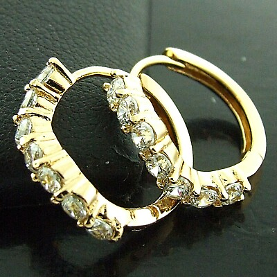 #ad Hoop Earrings Real 18k Filled Yellow Gold Ladies Diamond Simulated Huggie Design AU $13.95