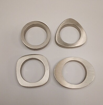 #ad Satin Nickel Matte Stainless Metal Heavy Sturdy Modern Napkin Rings Set Of 4 $7.50