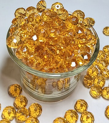 #ad Crystal Beads 8mm Beads for Jewelry Making Bulk 180 pcs Yellow Roundelle $10.46