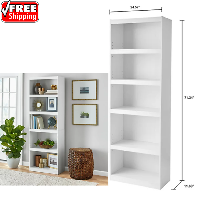 #ad 71″ Tall Adjustable Framed 5 Shelf Wood Bookcase Storage Shelving Wide Bookshelf $49.80