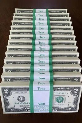 #ad Pack of 50 NEW US $2 Bills Uncirculated Consecutive Serial# 2017A Series $259.95