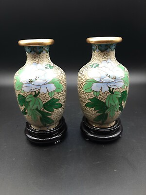 #ad Set Of Vintage Cloisonne Hand crafted Painted Vases $35.00