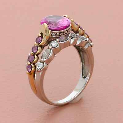 #ad victoria wieck sterling silver two tone oval cut pink sapphire amp; cz ring size 8 $100.00