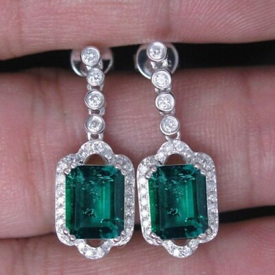 #ad 14KT Gold amp; 3.50Ct 100% Natural Zambian Emerald amp; IGI Certified Diamond Earrings $496.00