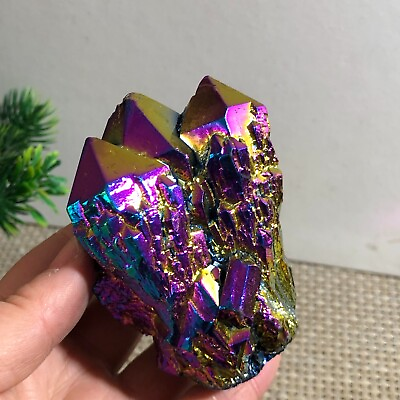 #ad 235g Rainbow FLAME AURA Quartz Plating Titanium Crystal Cluster Healing h011 $29.25