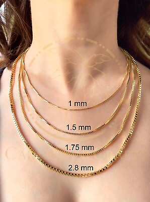 #ad 0.73mm 2.8mm Mirror Square Box Link Chain Minimalist Chain Necklace 10K 14 Gold $237.65