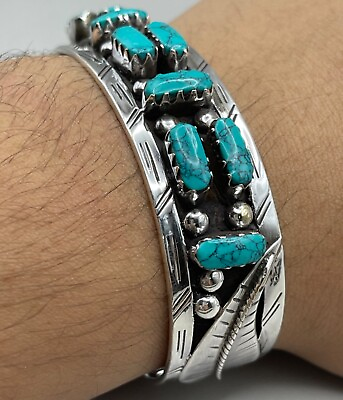 #ad Wonderful Tibetan Turquoise stone unique solid silver Stunning bracelet $250.00
