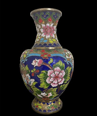 #ad Antique Copper Vases Drawn Flower Handmade Enamel Cloisonne Rare Home Vintage $134.10