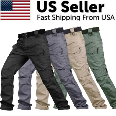 #ad Tactical Mens Cargo Pants Waterproof Work Hiking Combat Outdoor Trousers Pants $9.97