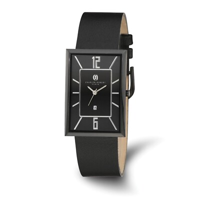 #ad Charles Hubert Stainless Steel Black Dial Rectangle Quartz Watch $172.95