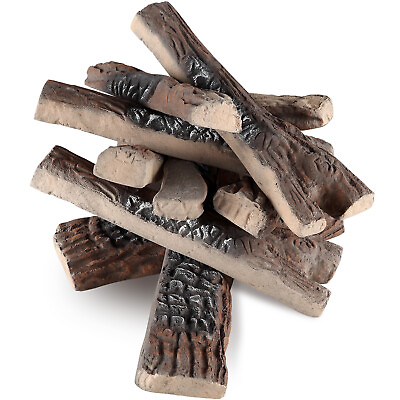 #ad VEVOR 10 Pcs Gas Fireplace Logs Large Ceramic Logs for Fireplace Decorative $45.99