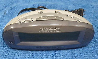 #ad Plug In Clock Radio Magnavox MCR140 Grey Dual Alarm BIG GREEN DISPLAY AM FM $19.87