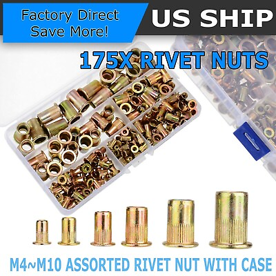 #ad 175PC Rivet Nut Kit Mixed Zinc Steel Rivnut Insert Nutsert Threaded Set M3 M12 $13.95
