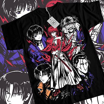 #ad Rurouni Kenshin Samurai Himura T Shirt Rurouni kenshin art Black Shirt All Size $19.20
