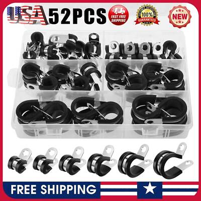 #ad 52pc Rubber Cushion Insulated Clamp Stainless Steel Cable Clamps Assortment Kit $14.59