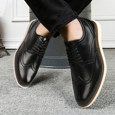 #ad Men#x27;s Wing tip ShoesLeather Shoes Lace up Shoe Mens Oxford Shoe Black $22.77