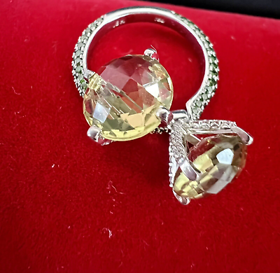 #ad UNIQUE 18K White Gold Natural 7.95CT Yellow Citrine White Green Diamond Ring NEW $2575.00