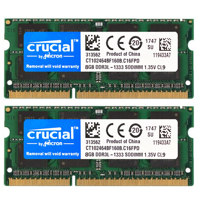 CRUCIAL DDR3L DDR3 1333Mhz 16GB 8GB 4GB 2Rx8 PC3 10600S SODIMM Laptop Memory RAM $44.50