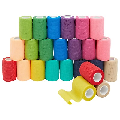 #ad 24 Rolls Colorful Self Adhesive Bandage Wrap 3 Inch x 5 Yards 12 Colors $22.69