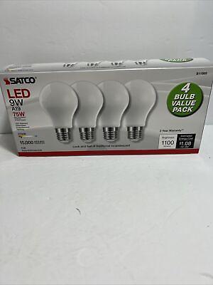 #ad Satco Type A A19 E26 Medium LED Bulb Warm White 75 W 4 pk $14.07