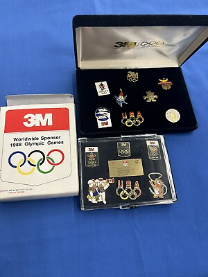 #ad Lot of 14 worldwide olympic pins 1988 And 1992 With Cases 3m Sponsor $19.99
