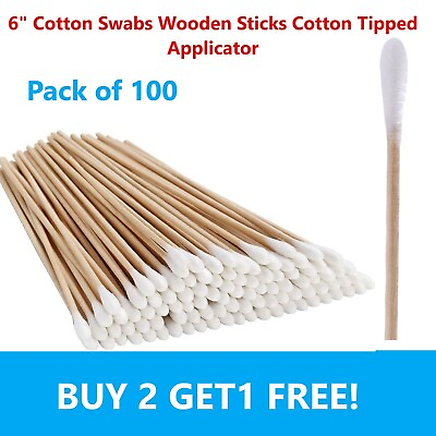 #ad Beauty Cotton Tip Applicator Swabs Swab Q tips 6quot; Long Wood Wooden Handle 100Pk $6.75