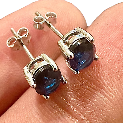 #ad Sapphire Stud Earrings Sterling Silver 925 Stud Earrings for Women lab created $16.18