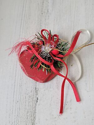 #ad Handmade heart mistletoe bow ornament Xmas decor $4.28